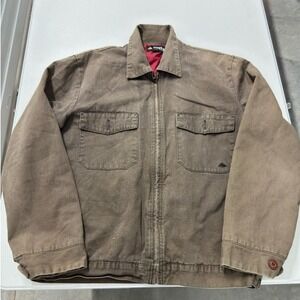 Emerica Mens Canvas Skate Jacket Medium Brown Olive Quilted Lining Full Zip Coat